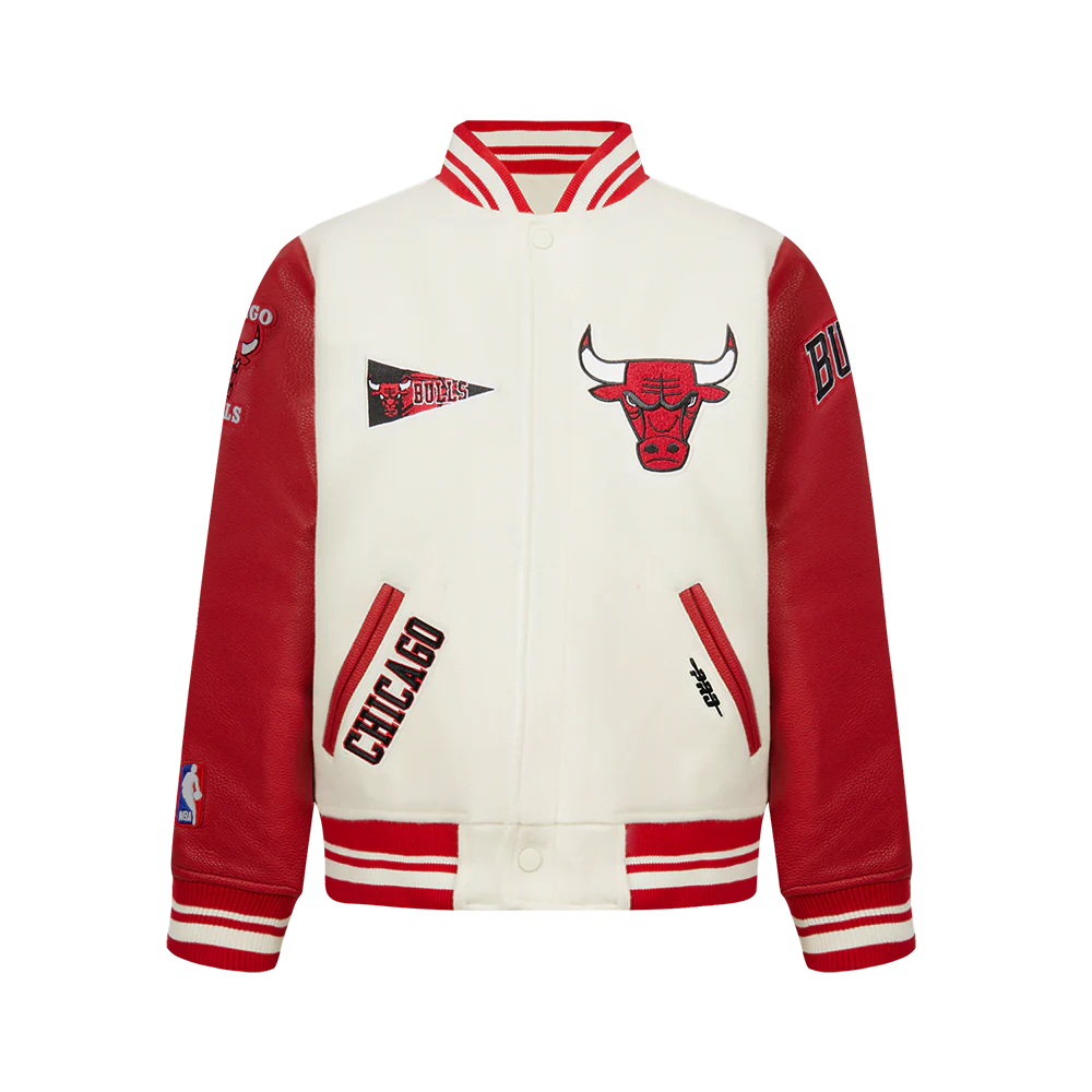 NBA CHICAGO BULLS RETRO CLASSIC BIG BOYS RIB WOOL VARSITY JACKET (EGGSHELL/ RED) - Image 10