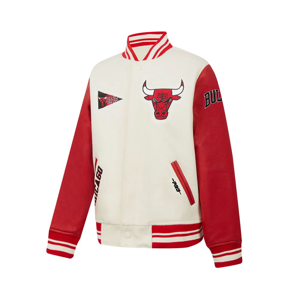 NBA CHICAGO BULLS RETRO CLASSIC BIG BOYS RIB WOOL VARSITY JACKET (EGGSHELL/ RED) - Image 11