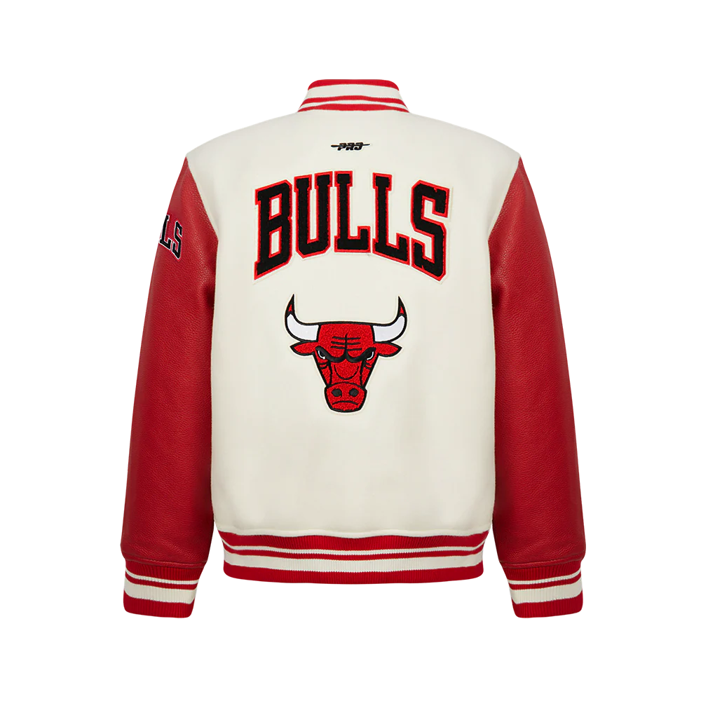 NBA CHICAGO BULLS RETRO CLASSIC BIG BOYS RIB WOOL VARSITY JACKET (EGGSHELL/ RED) - Image 12