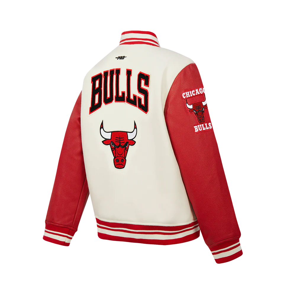 NBA CHICAGO BULLS RETRO CLASSIC BIG BOYS RIB WOOL VARSITY JACKET (EGGSHELL/ RED) - Image 13