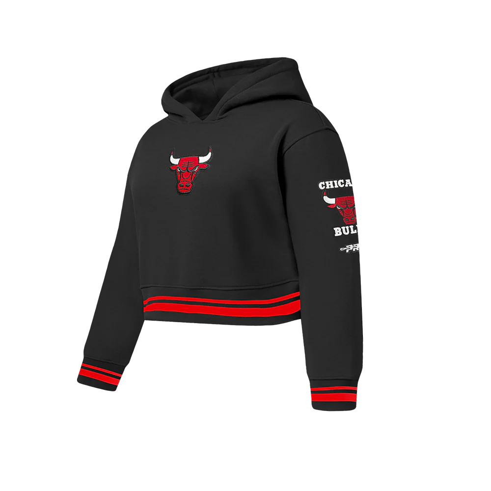 NBA CHICAGO BULLS RETRO CLASSIC BIG GIRLS  RIB FLEECE PULLOVER HOODIE (BLACK/RED/BLACK) - Image 2