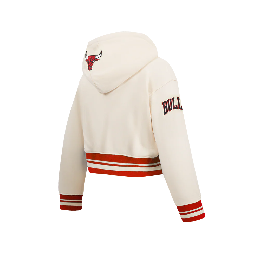 NBA CHICAGO BULLS RETRO CLASSIC BIG GIRLS RIB FLEECE PULLOVER HOODIE (EGGSHELL/ RED) - Image 4