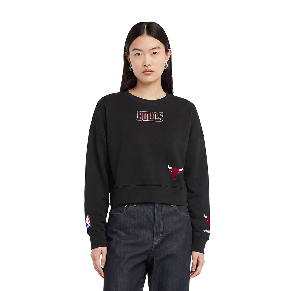 NBA CHICAGO BULLS WINGSPAN WOMEN'S FLEECE CREWNECK (BLACK) - Image 2