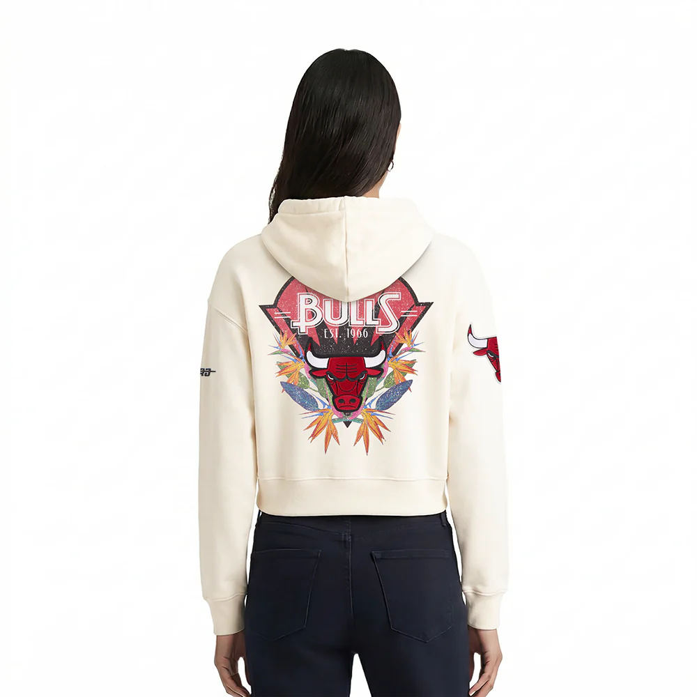 NBA CHICAGO BULLS PARADISE WOMEN'S CROPPED PULLOVER HOODIE (EGGSHELL) - Image 2