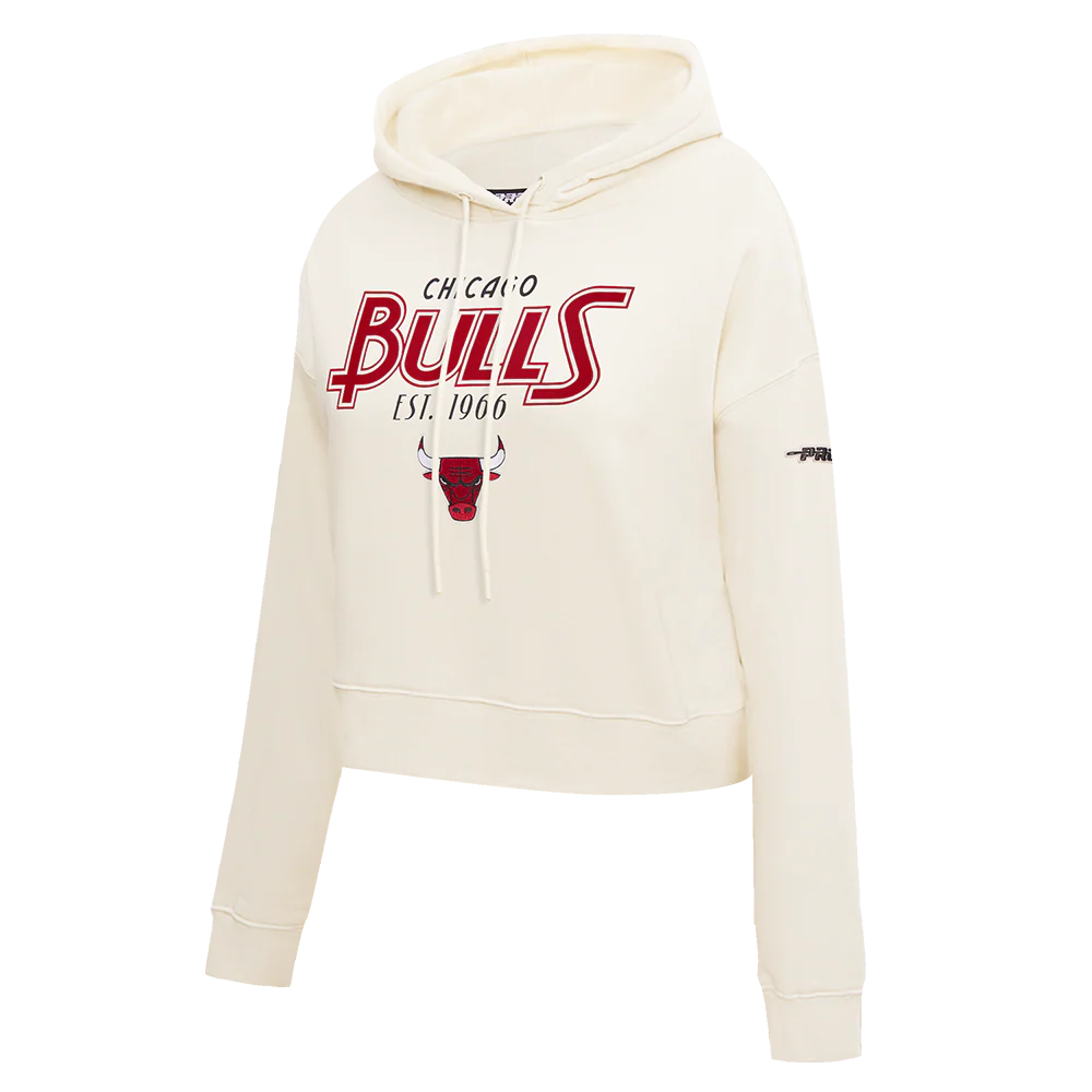 NBA CHICAGO BULLS PARADISE WOMEN'S CROPPED PULLOVER HOODIE (EGGSHELL) - Image 3