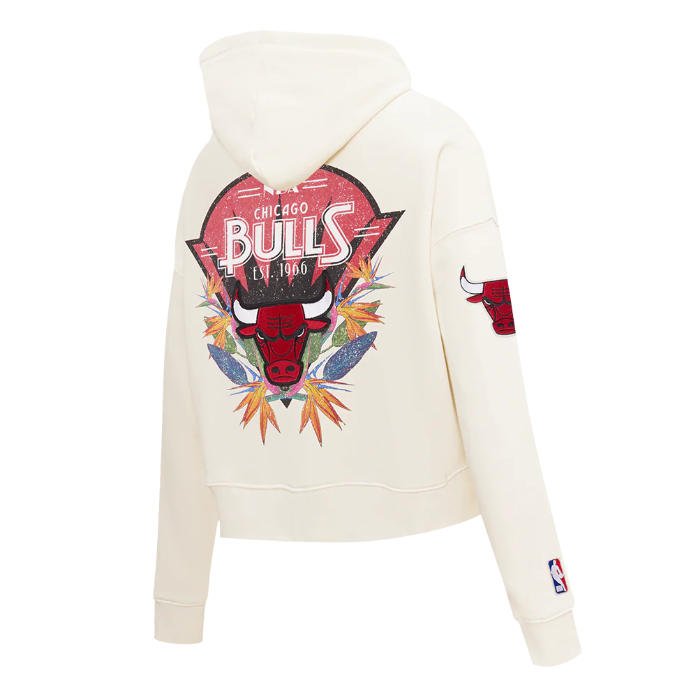 NBA CHICAGO BULLS PARADISE WOMEN'S CROPPED PULLOVER HOODIE (EGGSHELL) - Image 4