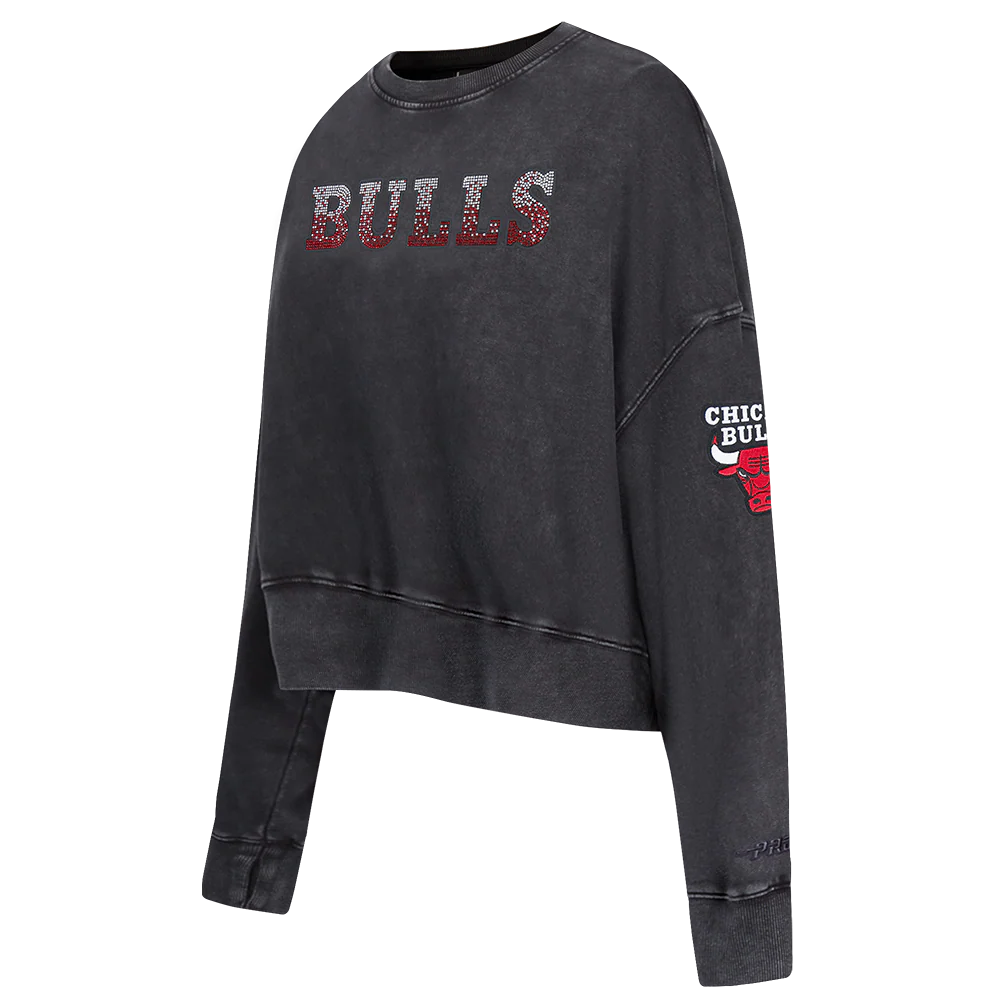 NBA CHICAGO BULLS WASHED JEWELS WOMEN'S CREWNECK SWEATSHIRT (WASHED BLACK) - Image 3