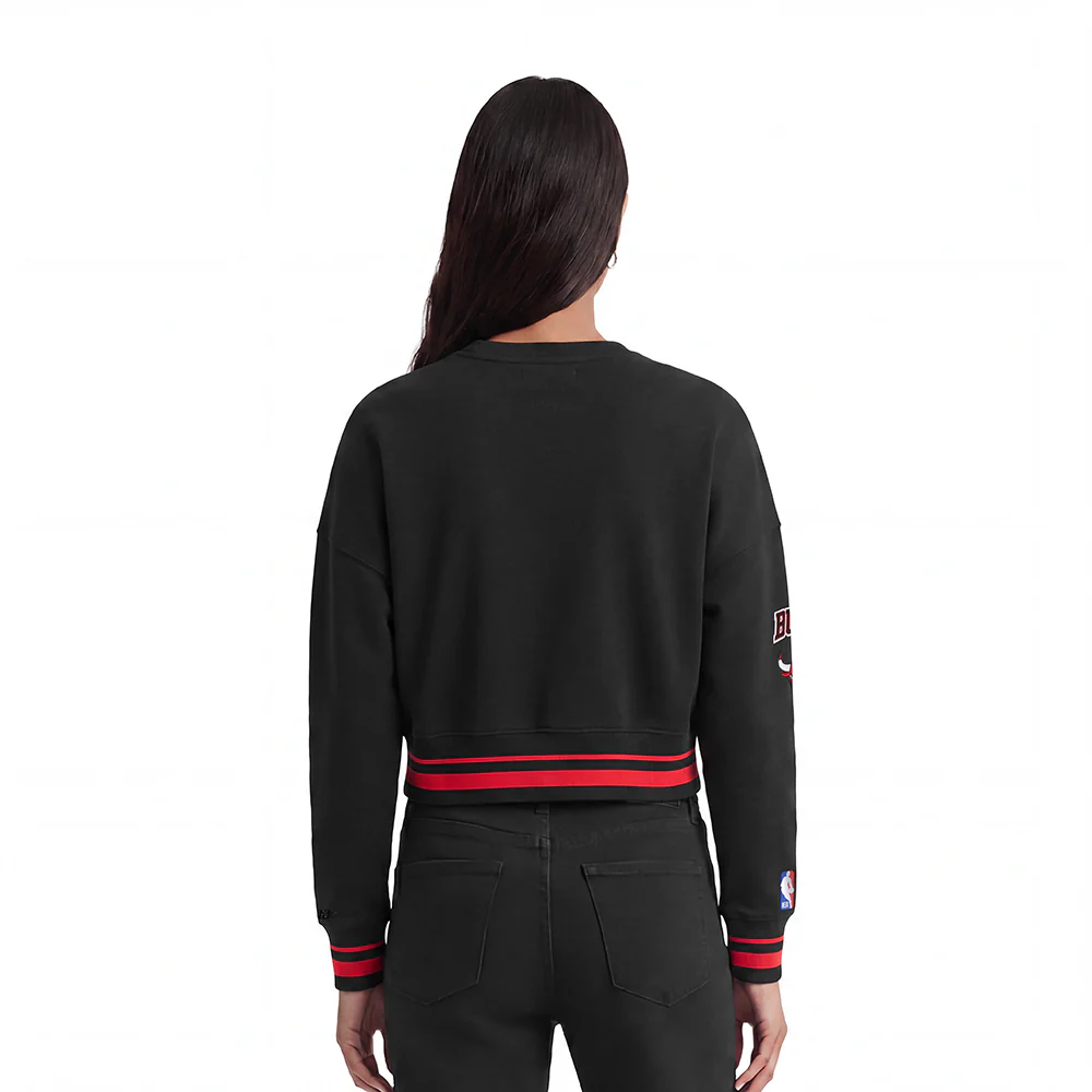 NBA CHICAGO BULLS MASHUP WOMEN'S RIB CREWNECK (BLACK/RED/BLACK) - Image 2
