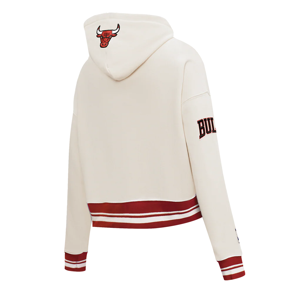 NBA CHICAGO BULLS RETRO CLASSIC WOMEN'S CROPPED PULLOVER HOODIE (EGGSHELL/ RED) - Image 3