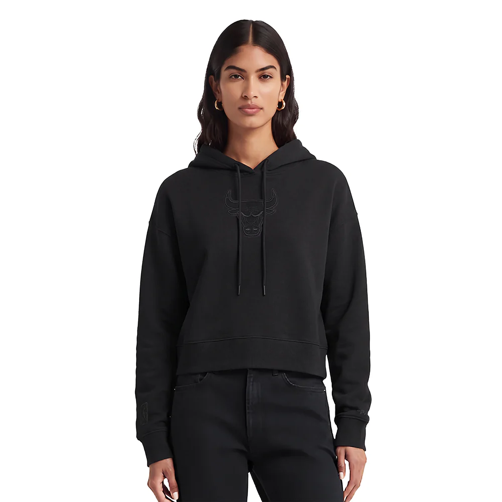 NBA CHICAGO BULLS NEUTRAL CROPPED WOMEN'S PULLOVER HOODIE (BLACK)