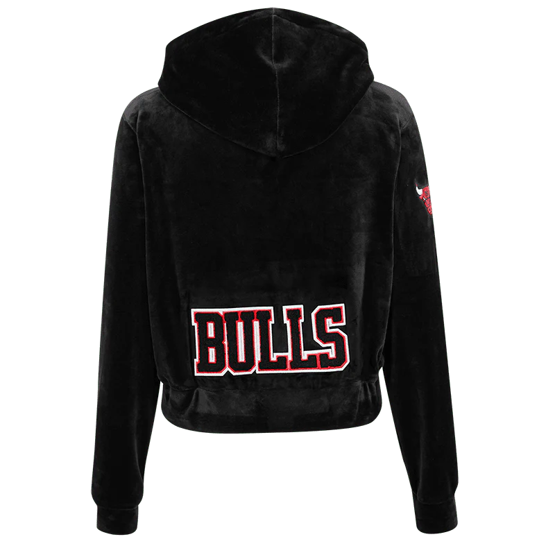NBA CHICAGO BULLS CLASSIC WOMEN'S VELOUR FULL ZIP PULLOVER HOODIE (BLACK) - Image 3