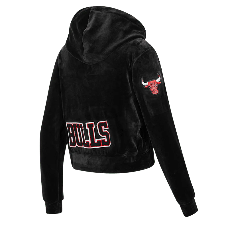 NBA CHICAGO BULLS CLASSIC WOMEN'S VELOUR FULL ZIP PULLOVER HOODIE (BLACK) - Image 4
