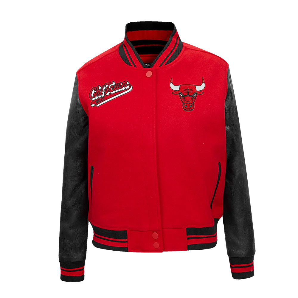NBA CHICAGO BULLS SCRIPT TAIL WOMEN'S RIB WOOL VARSITY JACKET (RED/BLACK)