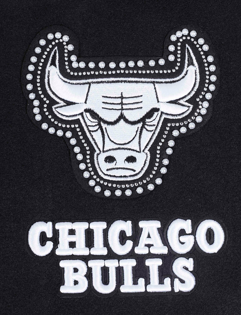 NBA CHICAGO BULLS PEARLS WOMEN'S RIB WOOL VARSITY JACKET (BLACK/WHITE) - Image 6