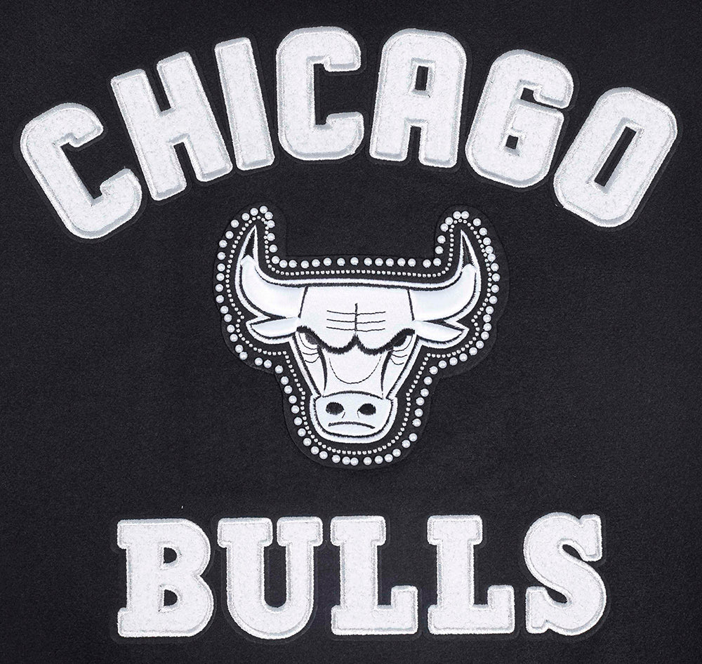 NBA CHICAGO BULLS PEARLS WOMEN'S RIB WOOL VARSITY JACKET (BLACK/WHITE) - Image 9