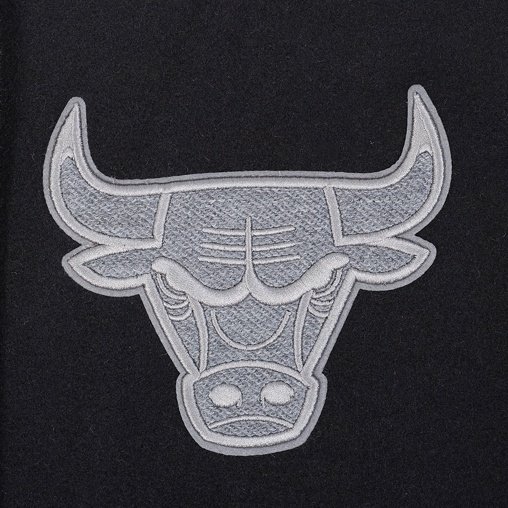 NBA CHICAGO BULLS REVERSE FRENCH TERRY WOMEN'S WOOL VARSITY JACKET (BLACK/GRAY/EGGSHELL) - Image 5