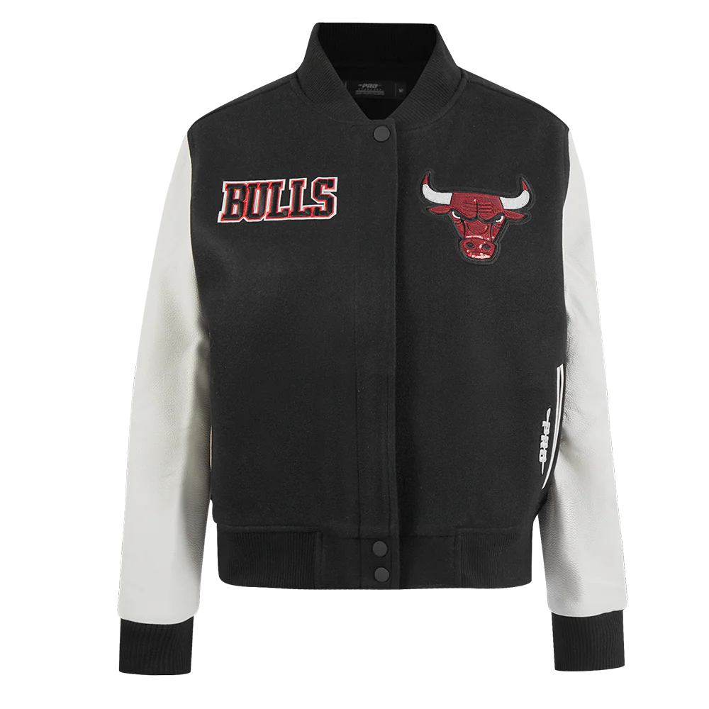 NBA CHICAGO BULLS GAME DAY CLASSICS WOMEN'S WOOL VARSITY JACKET (BLACK/WHITE)