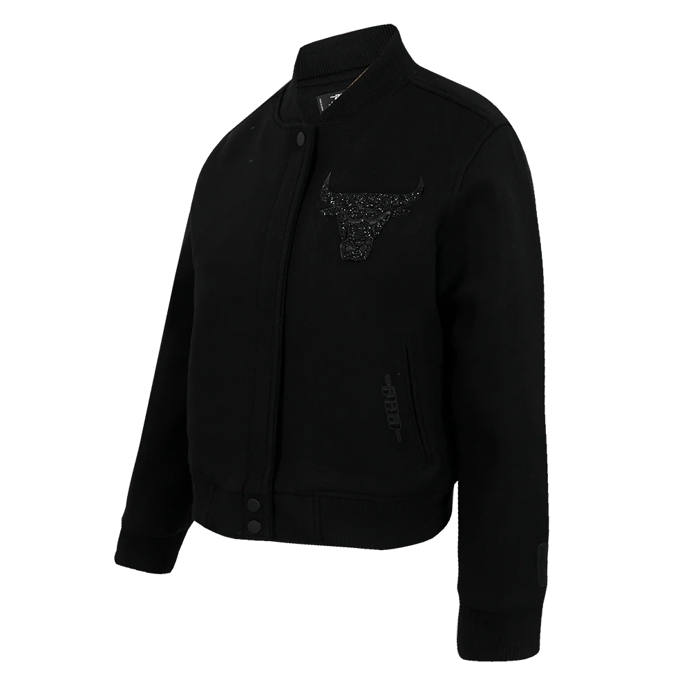 NBA CHICAGO BULLS WASHED CRYSTALLINE WOMEN'S SOLID WOOL VARSITY JACKET (BLACK) - Image 5