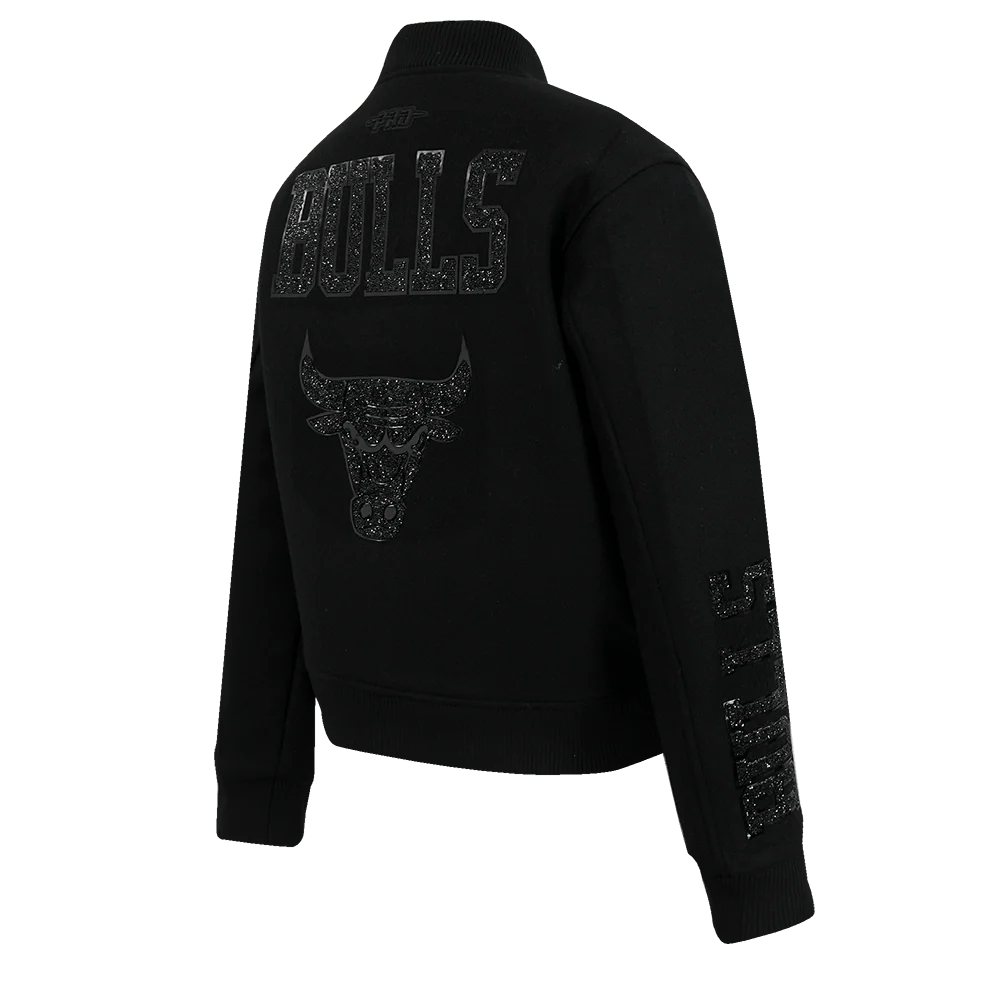 NBA CHICAGO BULLS WASHED CRYSTALLINE WOMEN'S SOLID WOOL VARSITY JACKET (BLACK) - Image 6