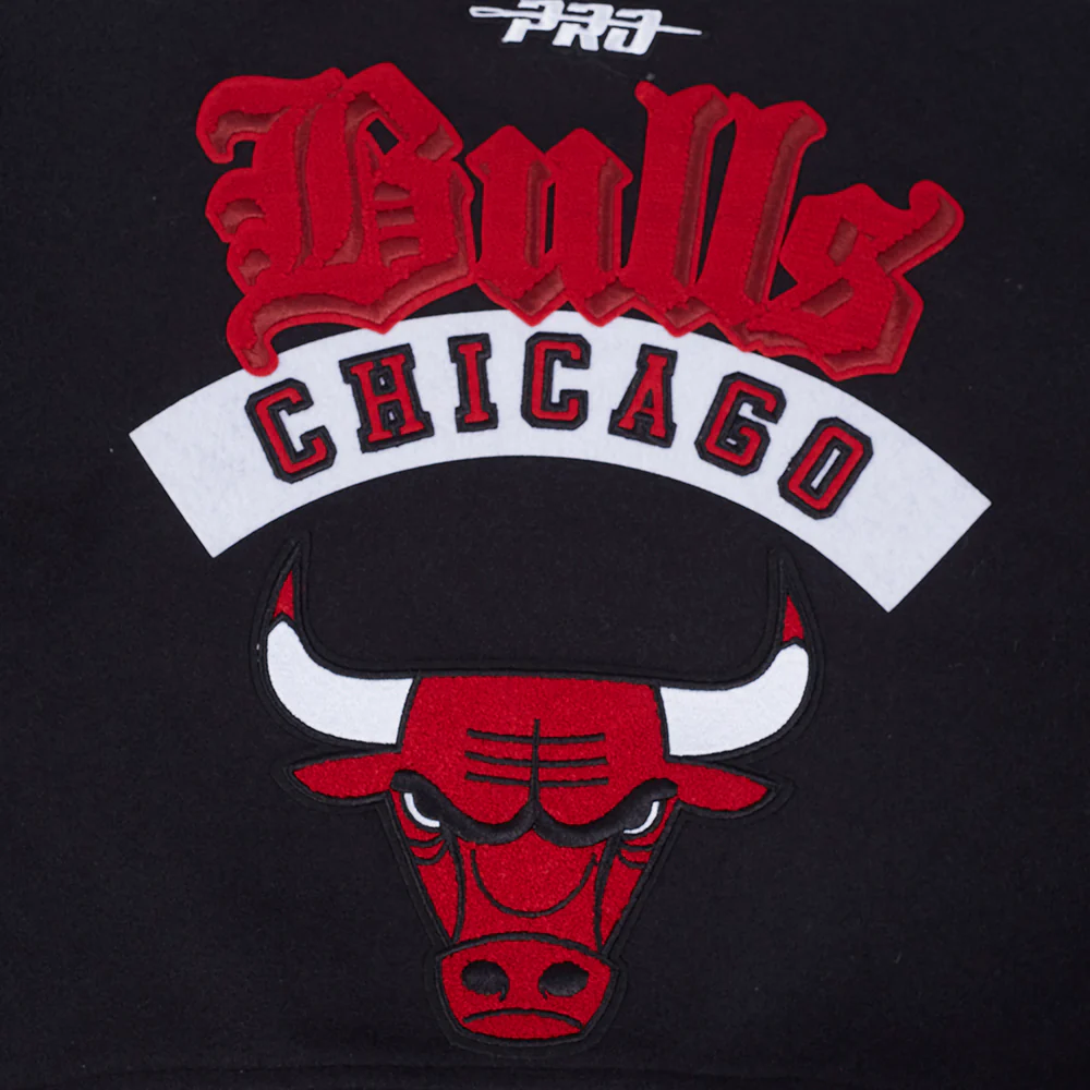 NBA CHICAGO BULLS BEST OF WOMEN'S CROPPED RIB WOOL VARSITY JACKET (BLACK/RED/BLACK) - Image 7