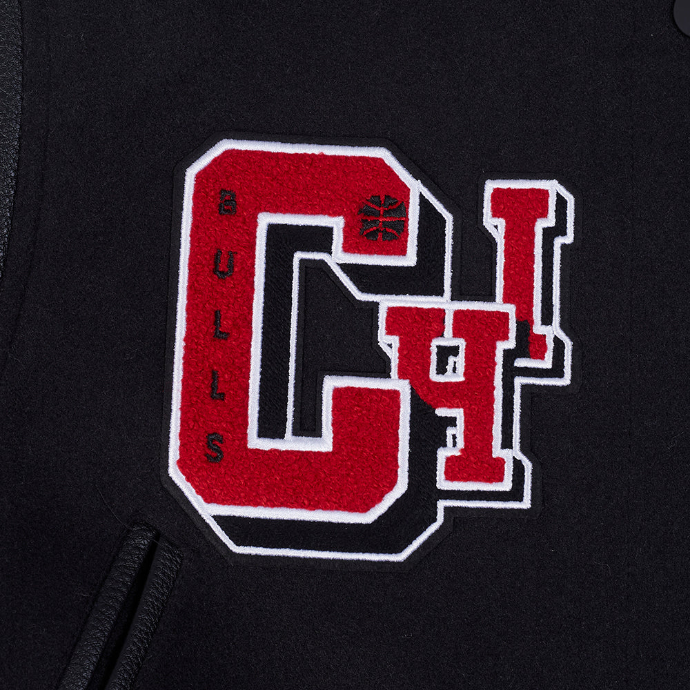 NBA CHICAGO BULLS BEST OF WOMEN'S CROPPED RIB WOOL VARSITY JACKET (BLACK/RED/BLACK) - Image 9