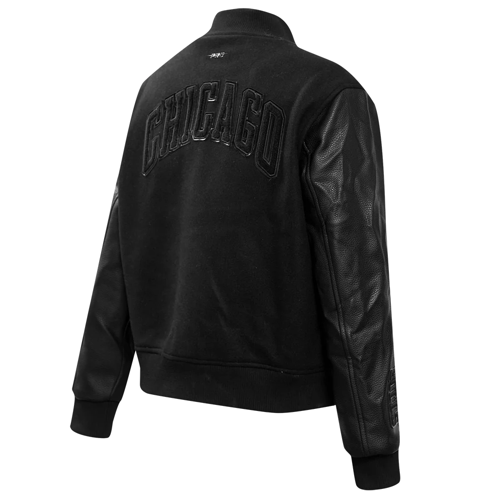 NBA CHICAGO BULLS TRIPLE BLACK WOOL WOMEN'S VARSITY JACKET (TRIPLE BLACK) - Image 3