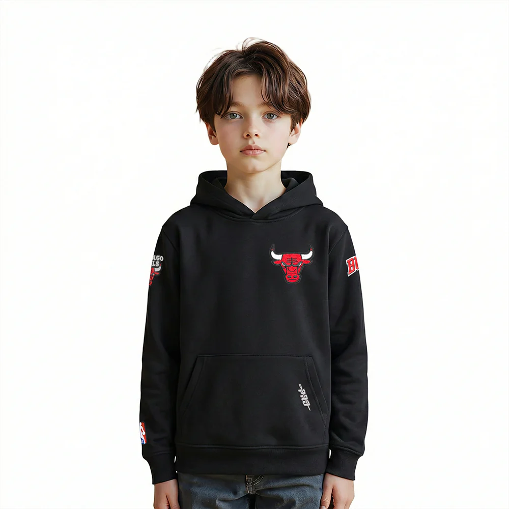NBA CHICAGO BULLS CLASSIC LITTLE BOYS FLEECE FULL ZIP HOODIE (BLACK)