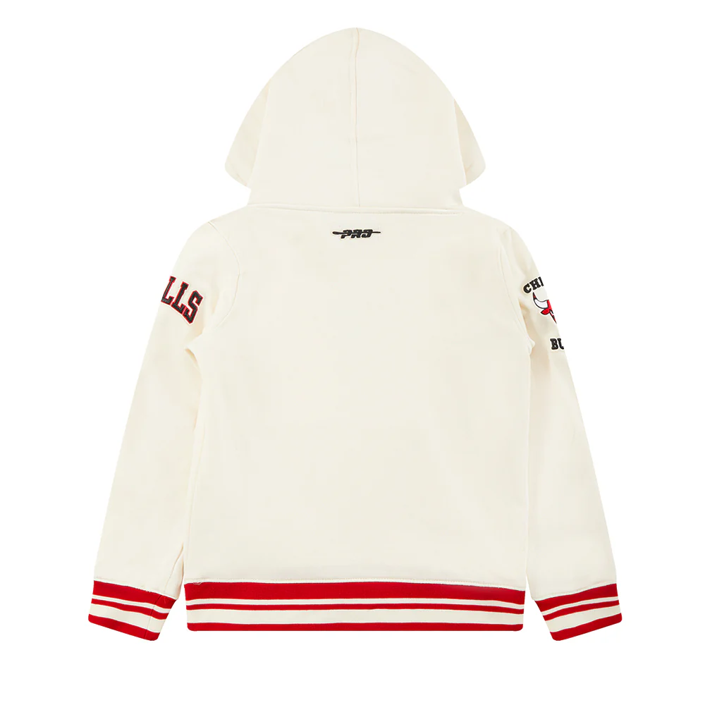 NBA CHICAGO BULLS RETRO CLASSIC LITTLE BOYS RIB FLEECE PULLOVER HOODIE (EGGSHELL/ RED) - Image 4