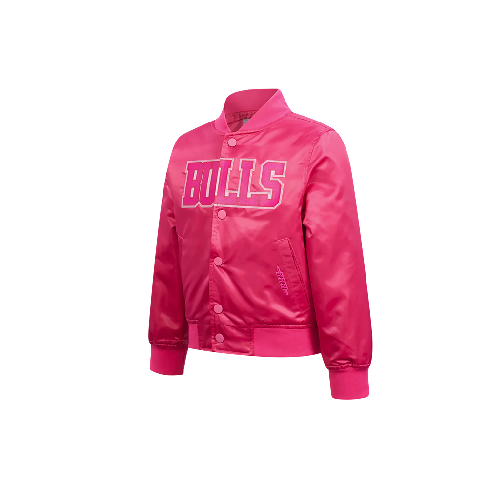 NBA CHICAGO BULLS TRIPLE PINK LITTLE GIRLS  SATIN JACKET (BEETROOT PURPLE) - Image 2