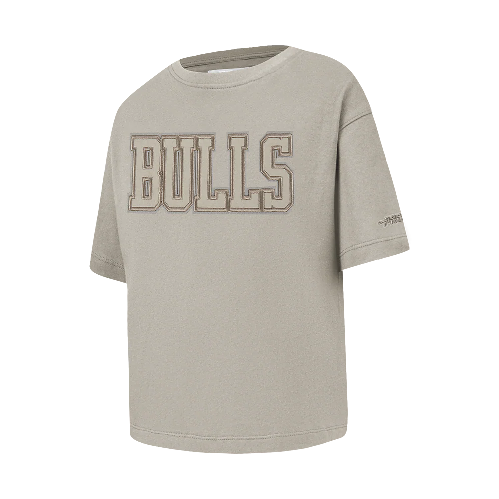 NBA CHICAGO BULLS NEUTRAL LITTLE GIRLS SHORT SLEEVE BOXY TEE (TAUPE) - Image 2