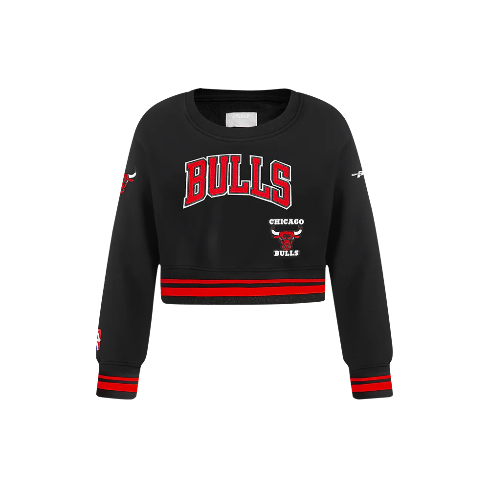 NBA CHICAGO BULLS RETRO CLASSIC LITTLE GIRLS RIB FLEECE CREWNECK (BLACK/RED/BLACK)