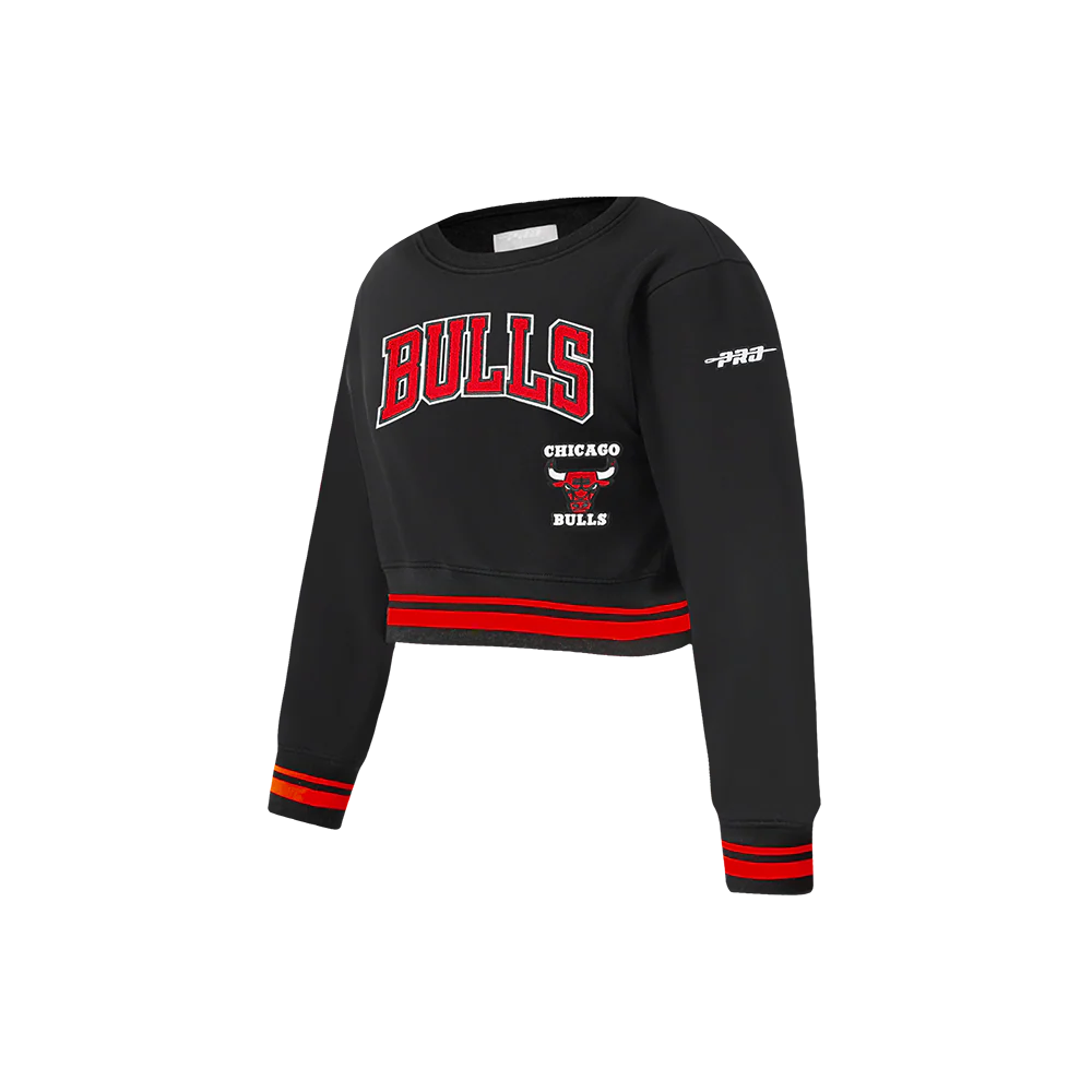 NBA CHICAGO BULLS RETRO CLASSIC LITTLE GIRLS RIB FLEECE CREWNECK (BLACK/RED/BLACK) - Image 2
