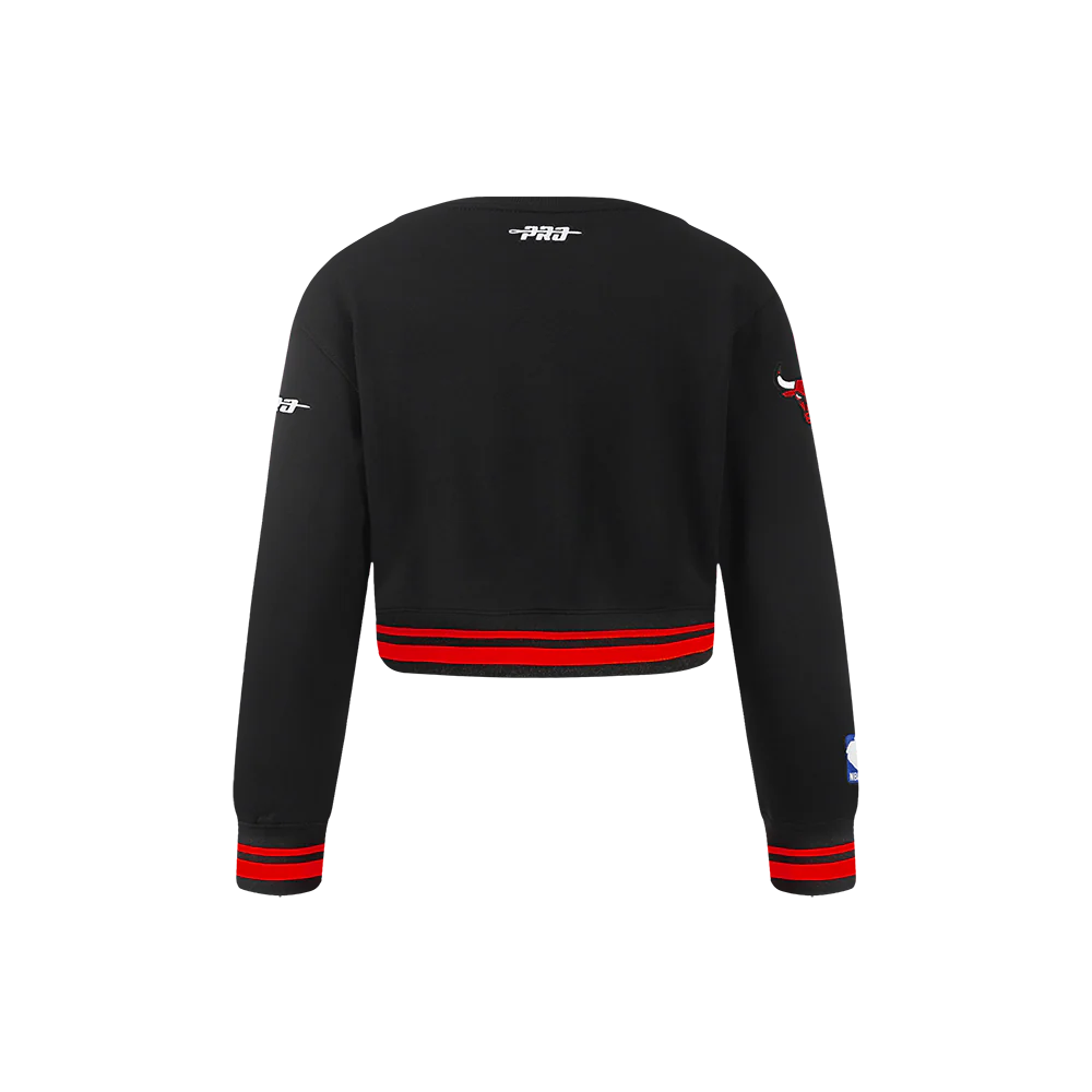 NBA CHICAGO BULLS RETRO CLASSIC LITTLE GIRLS RIB FLEECE CREWNECK (BLACK/RED/BLACK) - Image 3