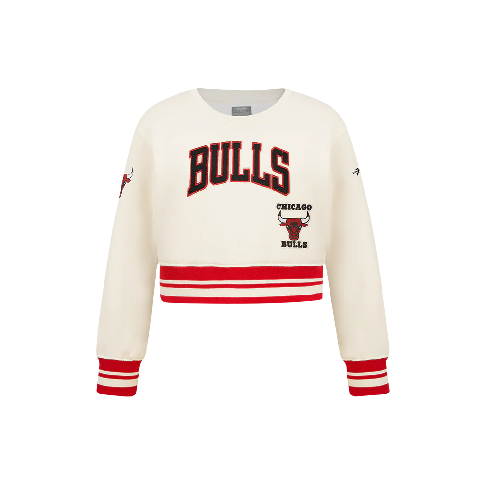 NBA CHICAGO BULLS RETRO CLASSIC LITTLE GIRLS RIB FLEECE CREWNECK (EGGSHELL/ RED)
