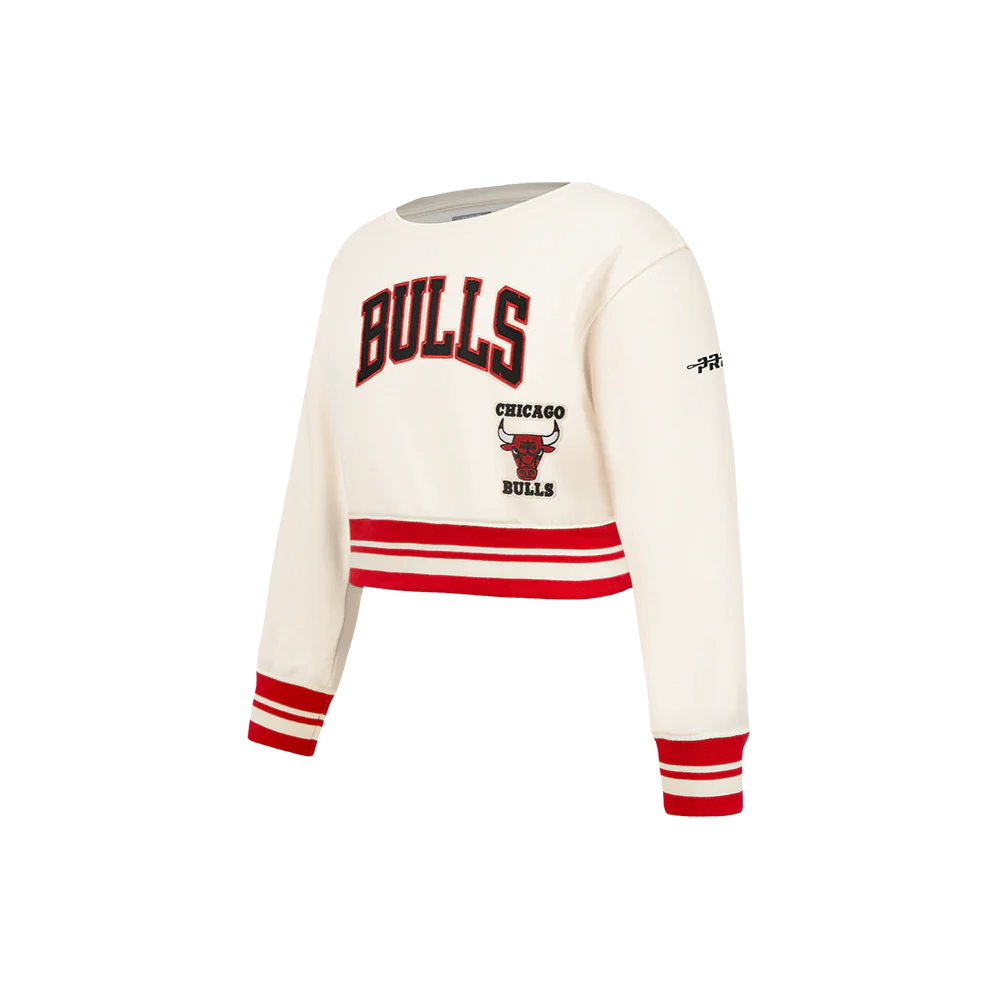 NBA CHICAGO BULLS RETRO CLASSIC LITTLE GIRLS RIB FLEECE CREWNECK (EGGSHELL/ RED) - Image 2