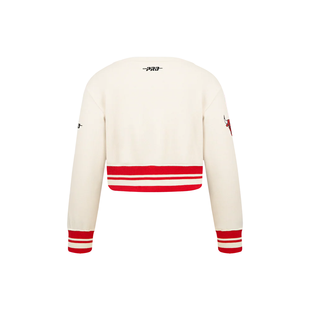 NBA CHICAGO BULLS RETRO CLASSIC LITTLE GIRLS RIB FLEECE CREWNECK (EGGSHELL/ RED) - Image 3