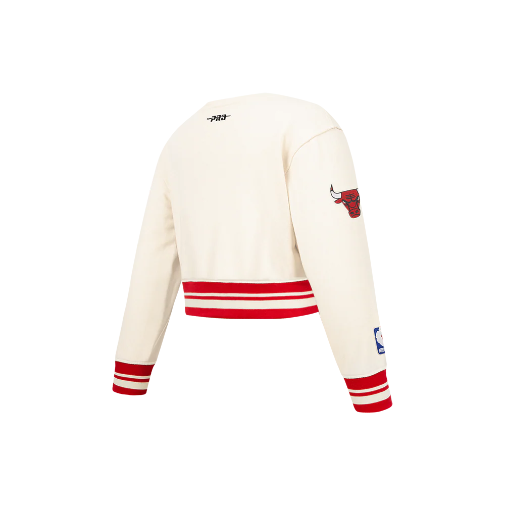 NBA CHICAGO BULLS RETRO CLASSIC LITTLE GIRLS RIB FLEECE CREWNECK (EGGSHELL/ RED) - Image 4