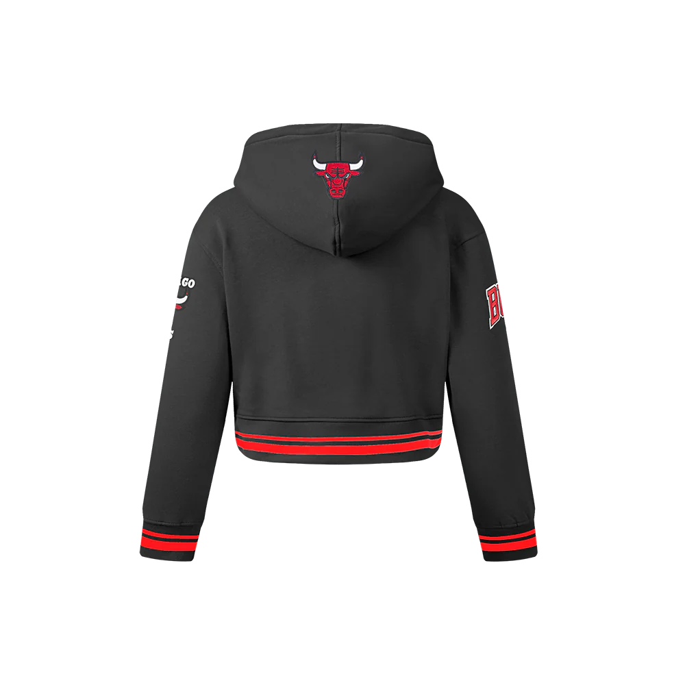 NBA CHICAGO BULLS RETRO CLASSIC LITTLE GIRLS  RIB FLEECE PULLOVER HOODIE (BLACK/RED/BLACK) - Image 3