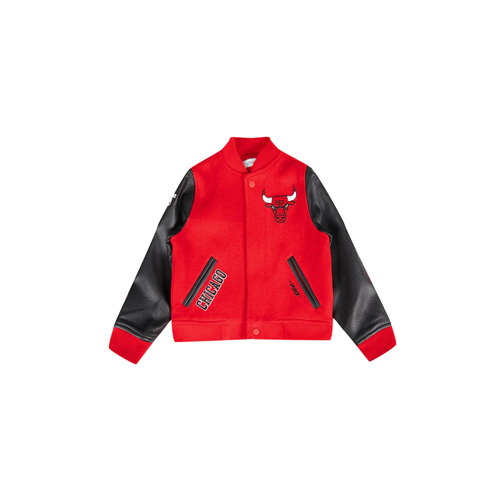 NBA CHICAGO BULLS CLASSIC TODDLER BOYS WOOL VARSITY JACKET (RED/BLACK) - Image 3