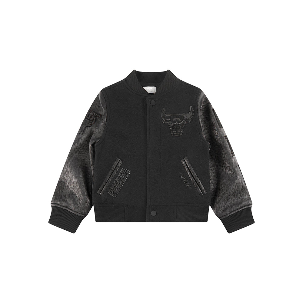 NBA CHICAGO BULLS TRIPLE BLACK TODDLER BOYS WOOL VARSITY JACKET (JET BLACK) - Image 3
