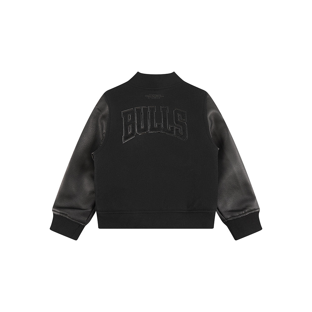 NBA CHICAGO BULLS TRIPLE BLACK TODDLER BOYS WOOL VARSITY JACKET (JET BLACK) - Image 4