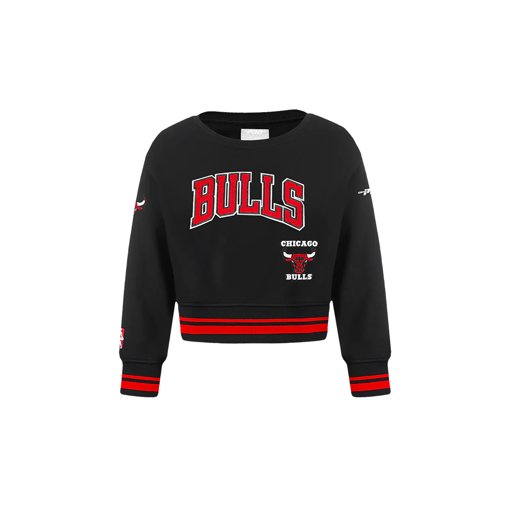 NBA CHICAGO BULLS RETRO CLASSIC TODDLER GIRLS RIB FLEECE CREWNECK (BLACK/RED/BLACK)