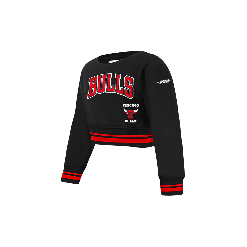 NBA CHICAGO BULLS RETRO CLASSIC TODDLER GIRLS RIB FLEECE CREWNECK (BLACK/RED/BLACK) - Image 2