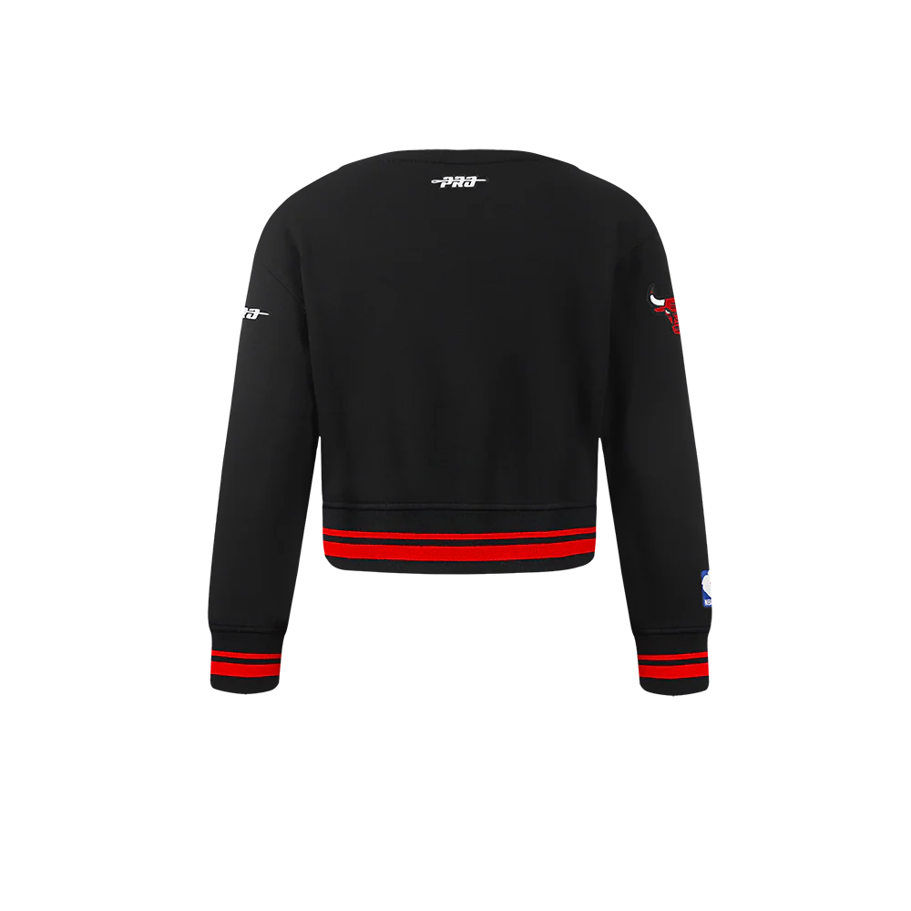 NBA CHICAGO BULLS RETRO CLASSIC TODDLER GIRLS RIB FLEECE CREWNECK (BLACK/RED/BLACK) - Image 3
