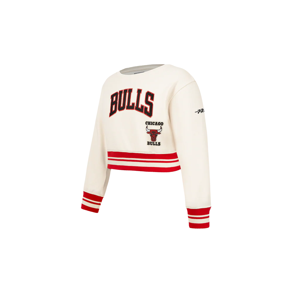 NBA CHICAGO BULLS RETRO CLASSIC TODDLER GIRLS RIB FLEECE CREWNECK (EGGSHELL/ RED) - Image 2