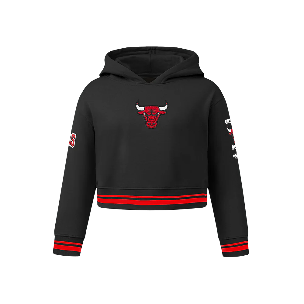 NBA CHICAGO BULLS RETRO CLASSIC TODDLER GIRLS  RIB FLEECE PULLOVER HOODIE (BLACK/RED/BLACK)