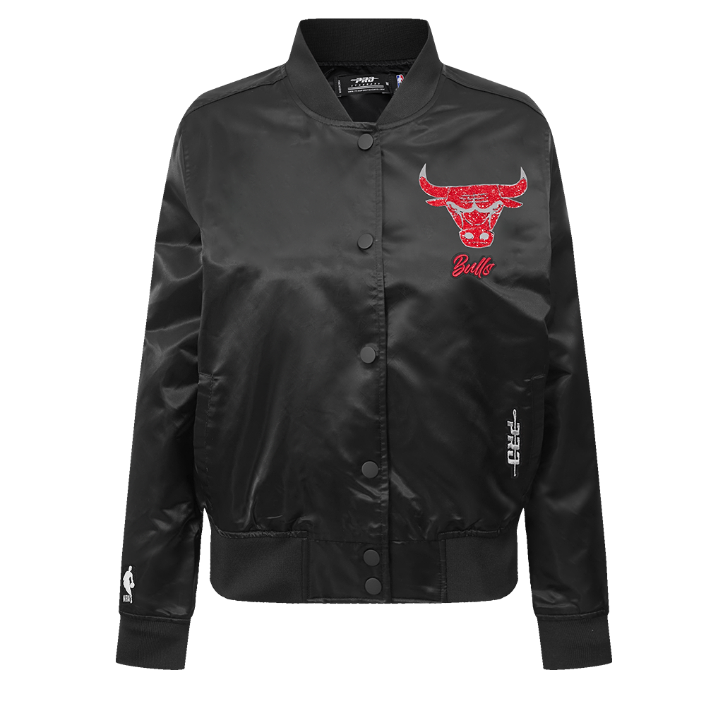 NBA CHICAGO BULLS TEAM CRYSTALLINE WOMEN'S SATIN JACKET (BLACK) - Image 3