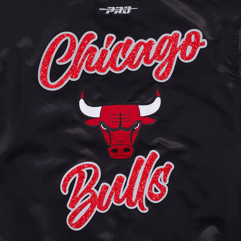 NBA CHICAGO BULLS TEAM CRYSTALLINE WOMEN'S SATIN JACKET (BLACK) - Image 9