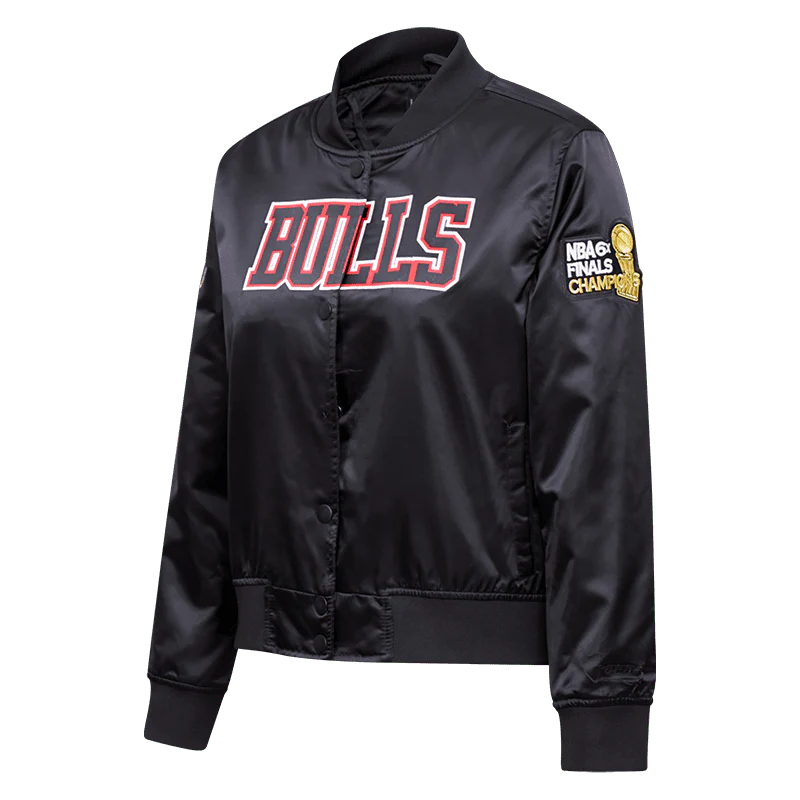 NBA CHICAGO BULLS CLASSIC WOMEN'S SATIN JACKET (BLACK) - Image 2