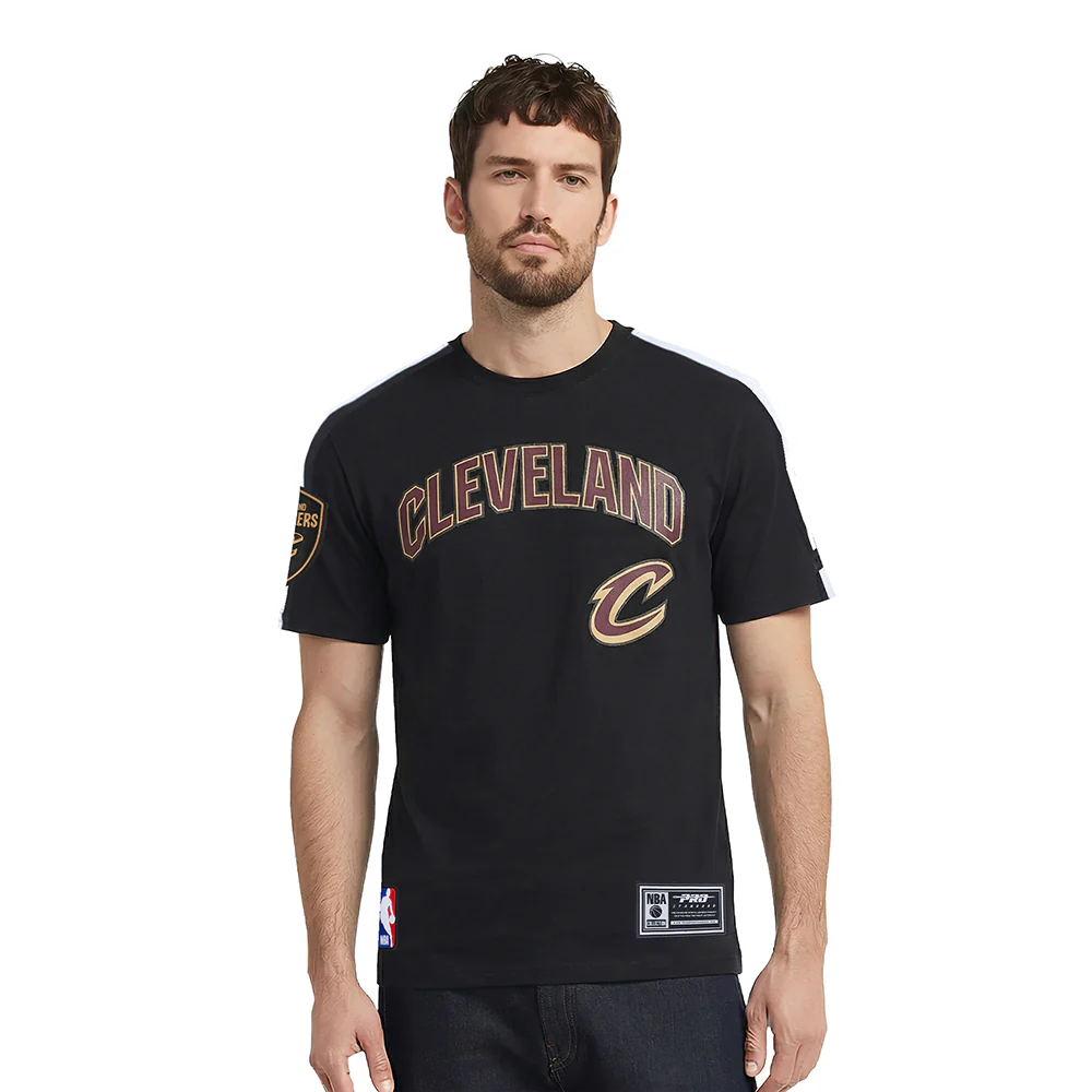 NBA CLEVELAND CAVALIERS CLASSIC MEN'S MESH STRIPED TEE (BLACK)